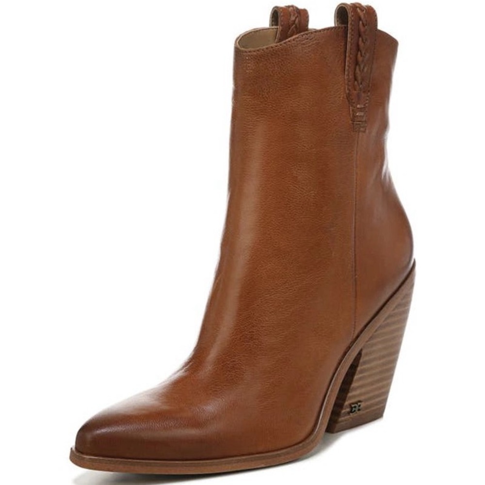 Sam Edelman Brown Leather Ankle Boots Size 7 Western Cowgirl Boots Pointy Toe